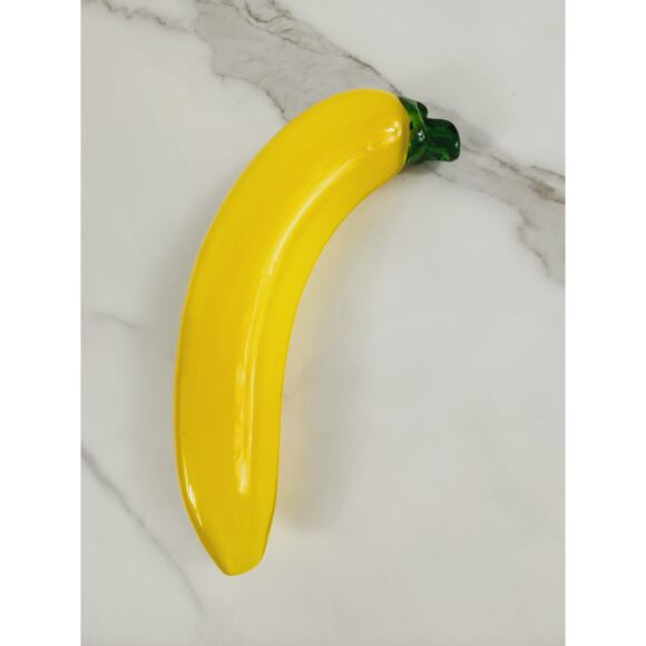 Art Glass Hand Blow Yellow Banana Fruit Vegetable 7 1/2" Home Decor 90s Vintage - Picture 5 of 10